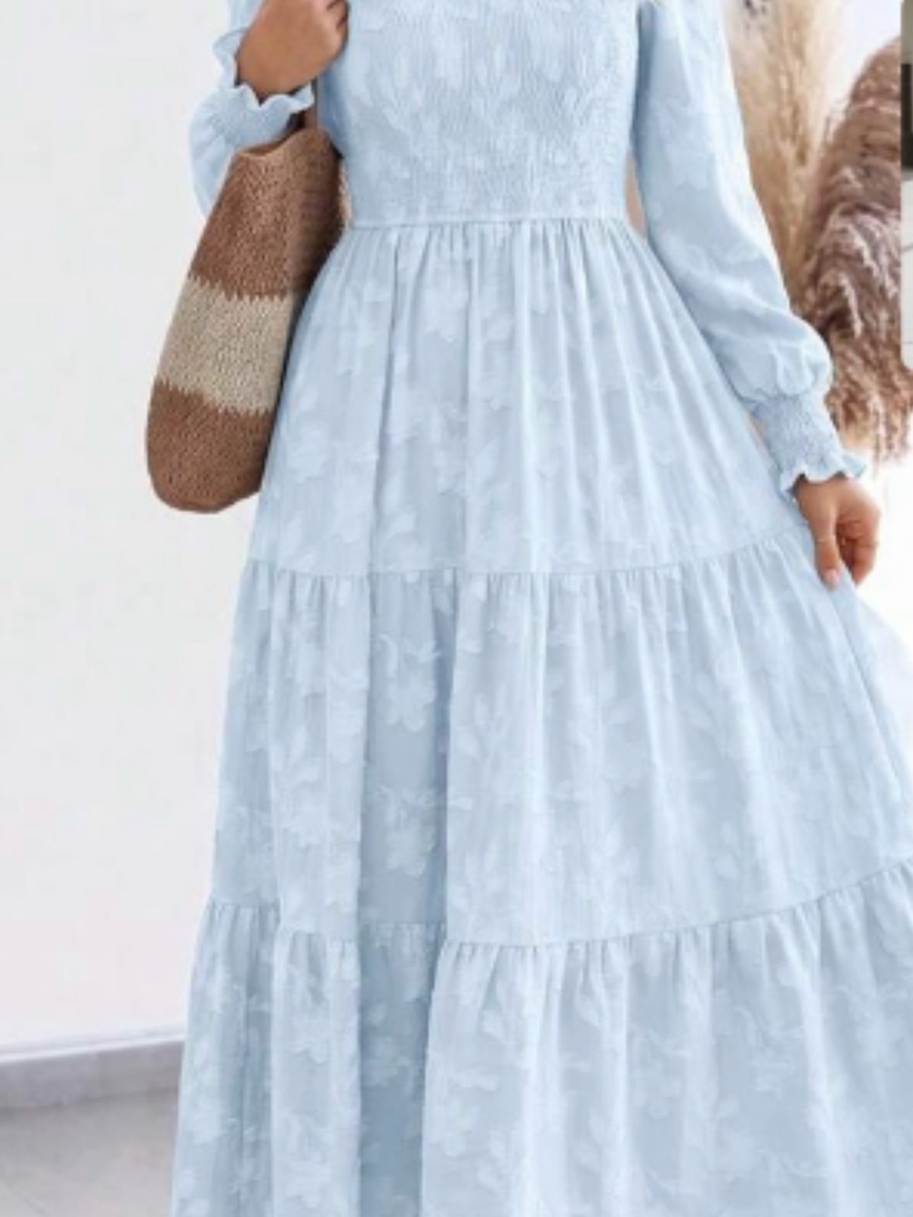 Source Unknown Light Blue Tiered Long Sleeve Maxi Dress